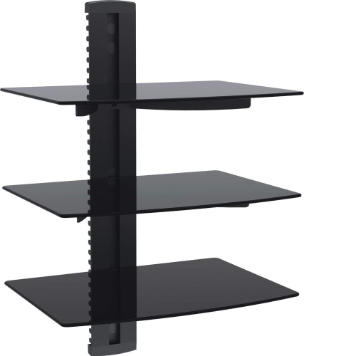 Duramex Wall Mount AV DVD Cable box, Game Console, Component Shelving System with 3 Adjustable Tempered Glass Shelves