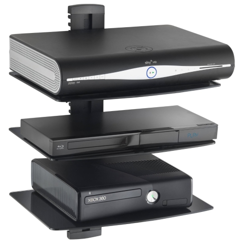 Duramex Wall Mount AV DVD Cable box, Game Console, Component Shelving System with 3 Adjustable Tempered Glass Shelves