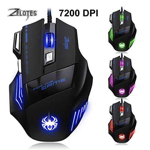 MiiU T80 Game Gaming Mouse Mice by ZELOTES Professional LED Optical 7200 DPI 7 Button USB Wired for gamer Adjustable DPI