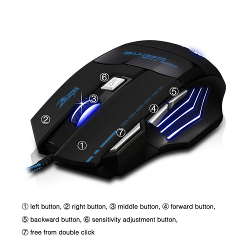 MiiU T80 Game Gaming Mouse Mice by ZELOTES Professional LED Optical 7200 DPI 7 Button USB Wired for gamer Adjustable DPI