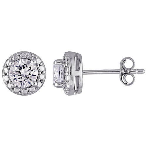 Platinum Sterling Silver Diamond Set White Sapphire Halo Round Cut Earrings Gift 