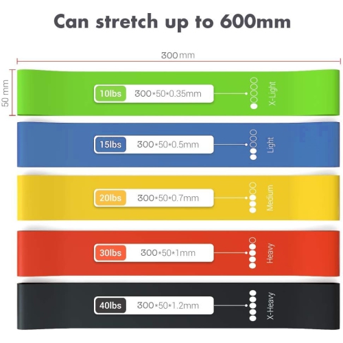 5 Resistance Levels Exercise Bands, Elastic Exercise Loop Bands for Home Fitness, Workouts, Strength Training, Gym, Natural Latex Fitness Workout