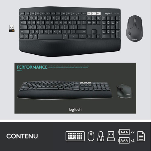 Ensemble avec souris optique et clavier ergonomiques Bluetooth MK850 de Logitech