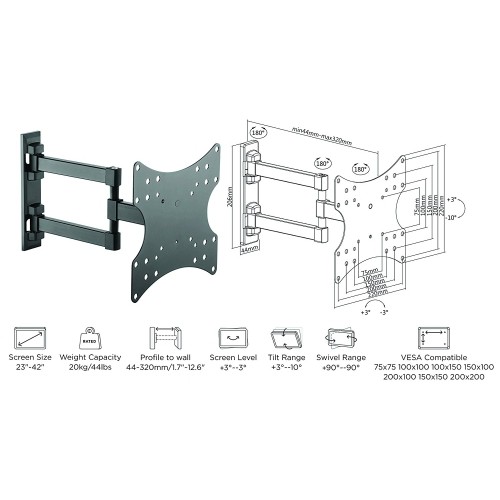 Duramex Cantilevel Mount for TV LED LCD Monitor Fully Adjustable upto 42" (Single Arm Monitor Wall Mount)