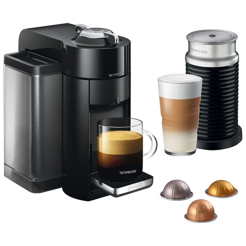 Nespresso Vertuo Coffee Espresso Machine by De Longhi with Aeroccino Milk Frother Piano Black