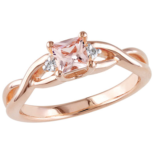 Infinity Ring in Rose Plated Silver with Princess Morganite & 0.02ctw Round Diamonds - Size 8