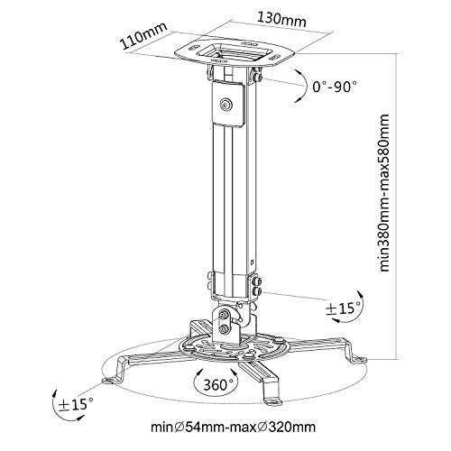 Duramex Projector Mount - Universal Ceiling Bracket LCD DLP Tilt 360? Swivel