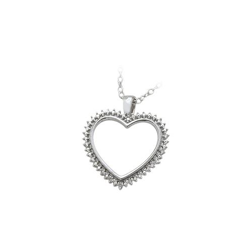 ELITE JEWELS  Ladies Genuine Sterling Silver Diamond Heart Pendant With 18" Chain In White