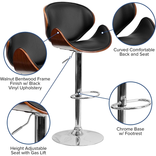 Nicer Furniture Faux Leather Bentwood PU Bar Stool in Black - Set of 1 by NICER INTERIOR - Open Box condition - Image 4