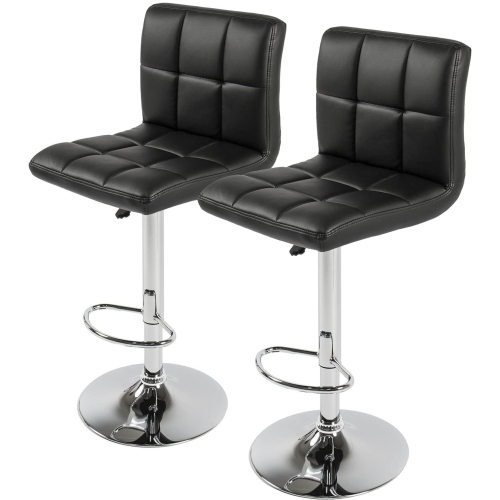 NICER INTERIOR  Furniture Hexagrid Pu Height Adjustable Bar Stool In - Set Of 2 In Black