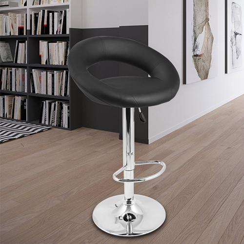 Nicer Furniture Mooncut PU Swivel Height Adjustable Bar Stool in Black - set of 2