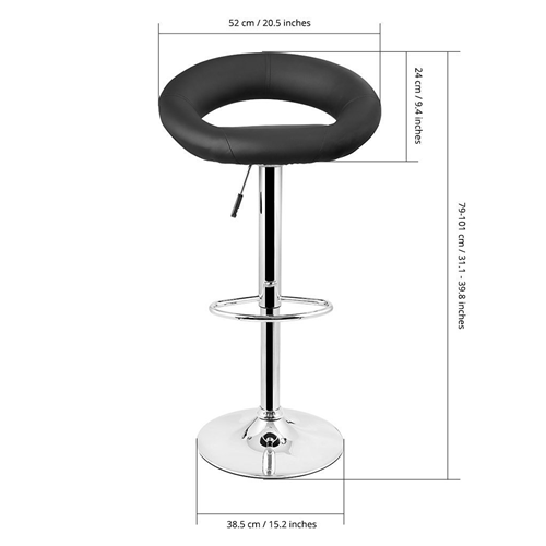 Nicer Furniture Mooncut PU Swivel Height Adjustable Bar Stool in Black - set of 2