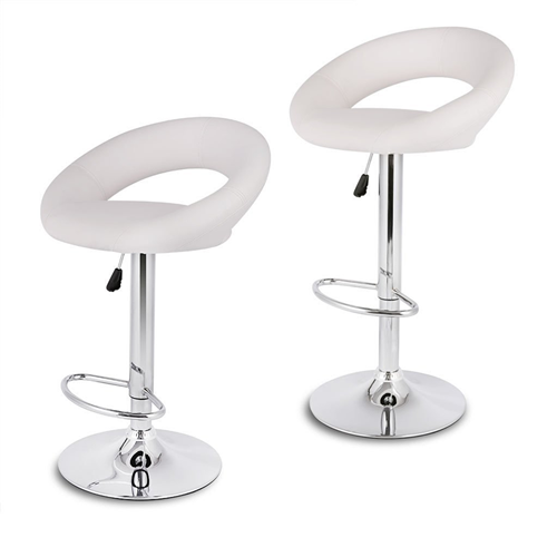 NICER INTERIOR  Furniture Mooncut Pu Swivel Height Adjustable Bar Stool In - Set Of 2 In White