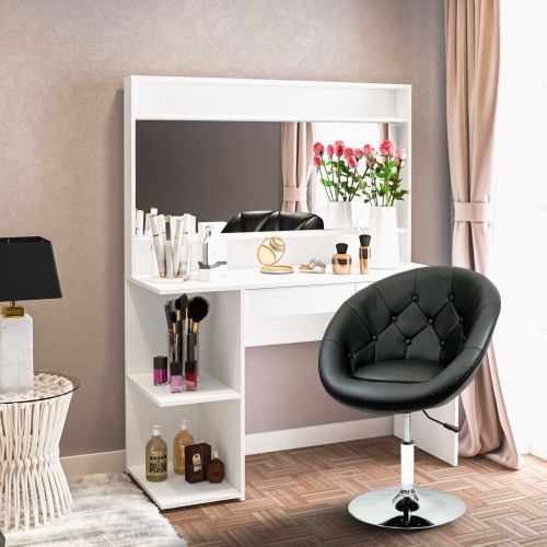 Nicer Furniture Rounded Faux Leather PU Height Adjustable Leisure Vanity Stool in Black - Single Stool