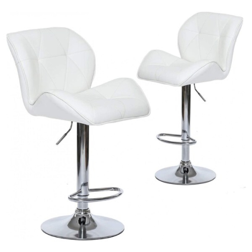 NICER INTERIOR  Furniture Tripatch Modern Pu Height Adjustable Dining Bar Stool In - Set Of 2 In White