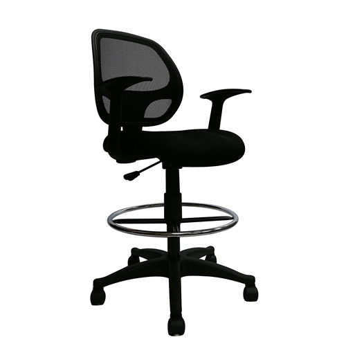 Nicer Furniture Mid-Back Black Mesh Drafting stool with Footring and Arms