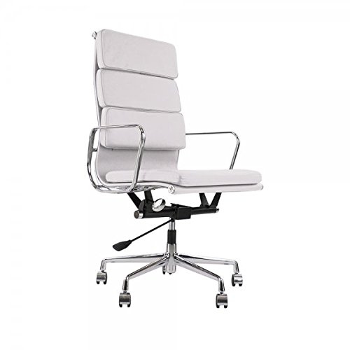 Nicer Furniture High Back Soft Pad Executive Office Chair, Genuine Leather, White