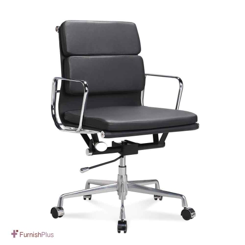 NICER INTERIOR Nicer Furniture Low Back Soft Pad Executive Office Chair, Genuine Leather, Black