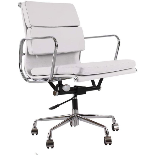 Nicer Furniture Low Back Soft Pad Executive Office Chair, Genuine Leather, White