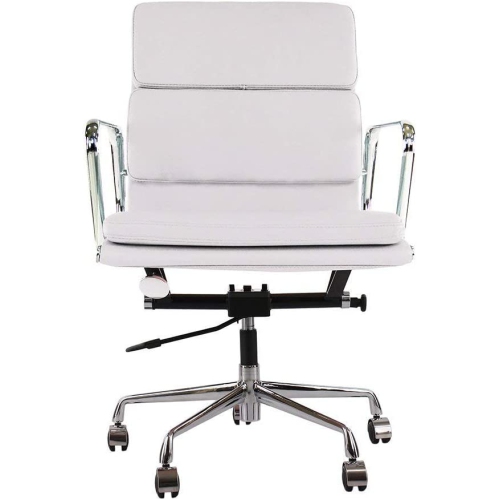 Nicer Furniture Low Back Soft Pad Executive Office Chair, Genuine Leather, White