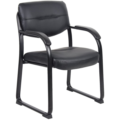 NICER INTERIOR  Leather Sled Base Side Guest Chair With Arms In Black