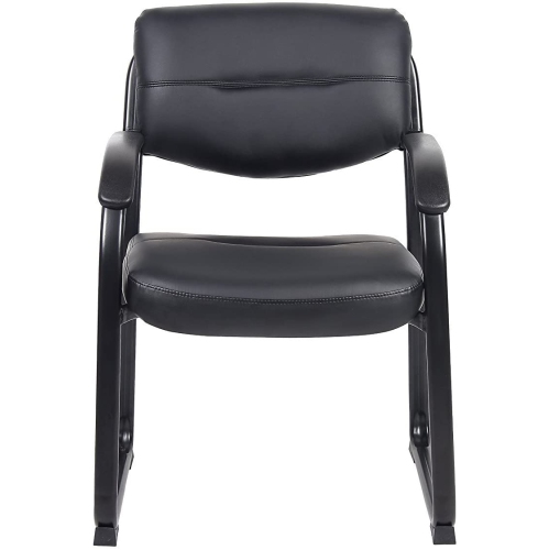 Black Leather Sled Base Side Guest Chair with Arms