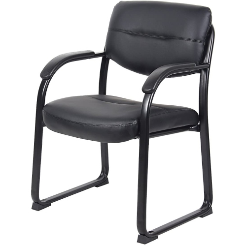 Black Leather Sled Base Side Guest Chair with Arms