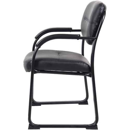 Black Leather Sled Base Side Guest Chair with Arms