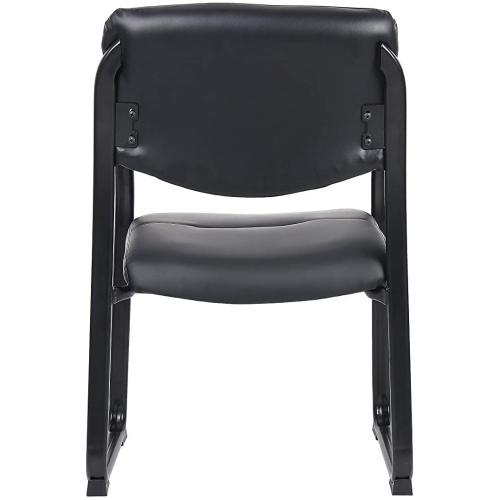 Black Leather Sled Base Side Guest Chair with Arms