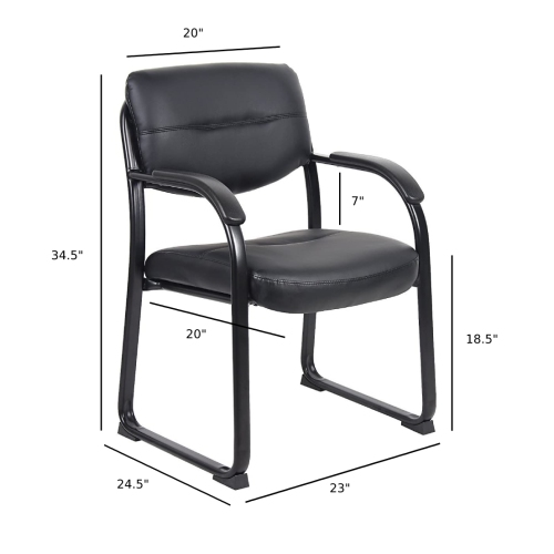 Black Leather Sled Base Side Guest Chair with Arms