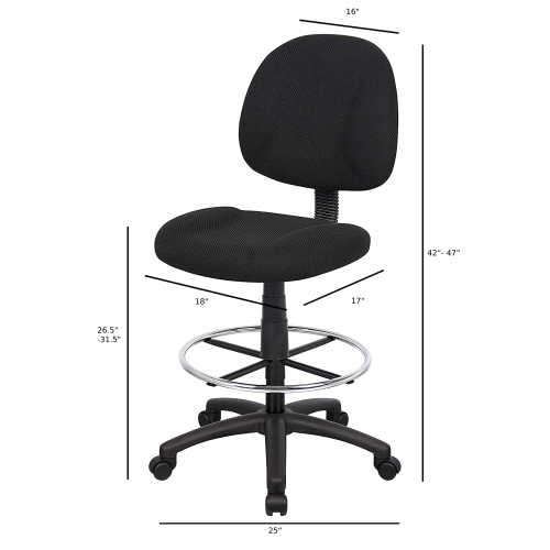OCC Drafting Stool with Foot Ring and No Arms in Black Fabric Drafting Chair