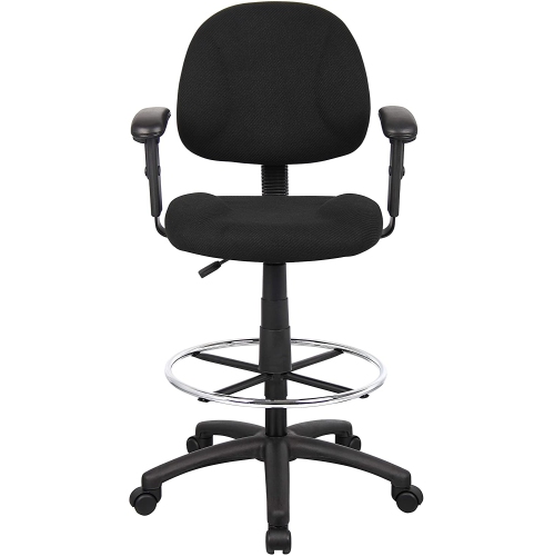 OCC Drafting Stool with Foot Ring and Adjustable Arms in Black Fabric Drafting Chair