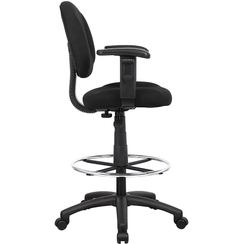OCC Drafting Stool with Foot Ring and Adjustable Arms in Black Fabric Drafting Chair