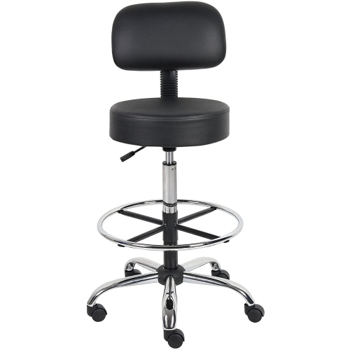 Caressoft Medical/Drafting Stool with Back Cushion Black