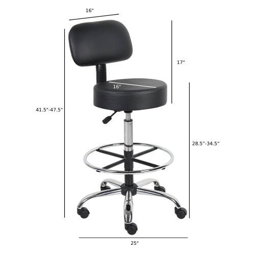 Caressoft Medical/Drafting Stool with Back Cushion Black