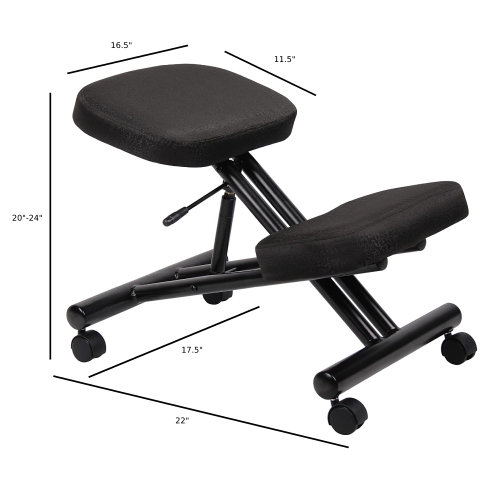 tabouret du genou cadre en acier chaise ergonomique en tissu noir pour la correction Posture et Back Pain Relief