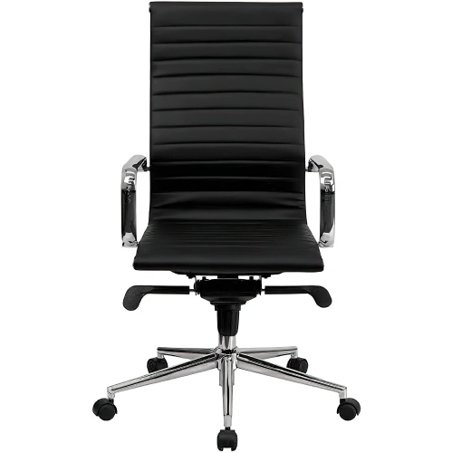 Modern High Back Ribbed PU Leather Chair, Black