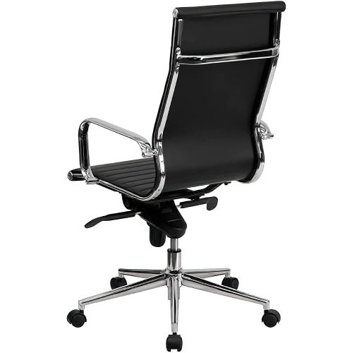 Modern High Back Ribbed PU Leather Chair, Black