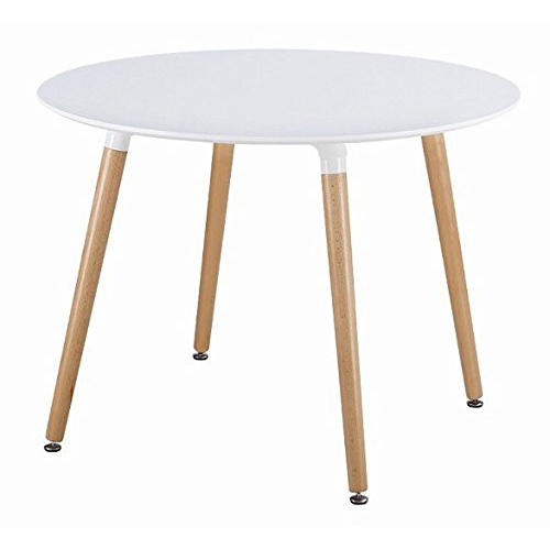 NICER FURNITURE  ® Eames Style Dining Table With Wooden Legs- Mdf Fiberboard Round Top 40" In White