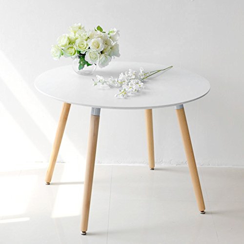 Nicer Furniture® Eames Style Dining Table with Wooden Legs- MDF Fiberboard Round Top 40" White
