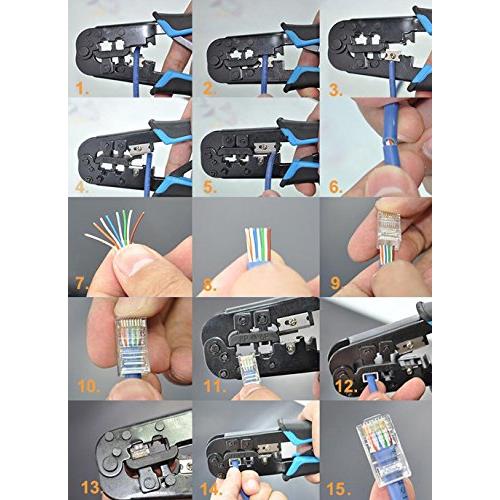Stanz RJ45 et RJ12, outil de sertissage RJ11 - outil de sertissage de câble à cliquet réseau, coupe-fil, pince à dénuder pour câbles cat5 et cat6