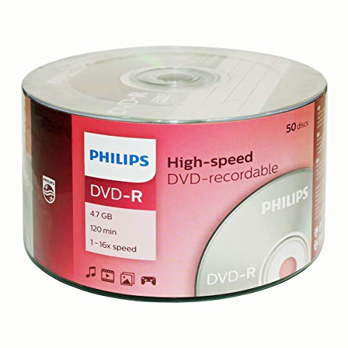 PHILIPS DVD-R4.7GB/120MIN 16X Full Logo Surface 50pcs Bulk Colour Wrap