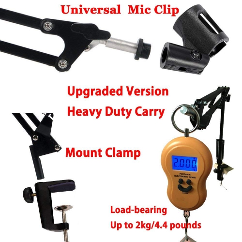 Duramex Enhanced Stronger Mic Mount Stand Microphone Suspension Boom Scissor Arm Stand with Max load at 2KG