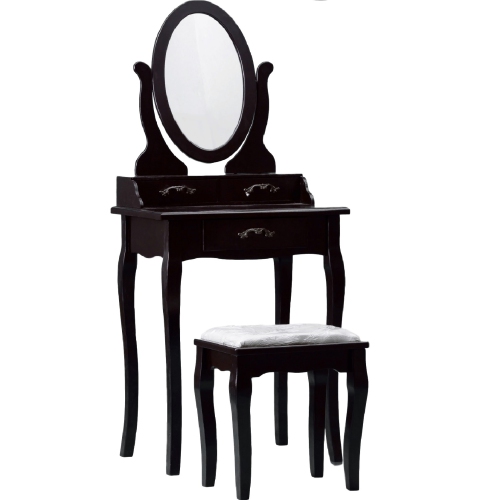 ViscoLogic Makeup Vanity Table with Adjustable Mirror with Stool - Oval Brown