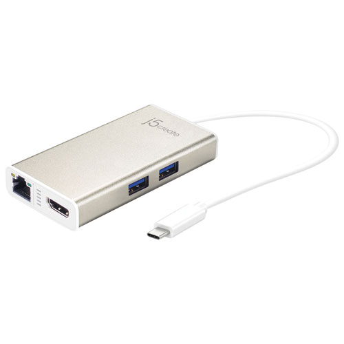 j5create USB-C Multi-Adapter HDMI/Ethernet/USB 3.1 HUB/PD 3.0 Champagne  Metallic JCA374 - Best Buy