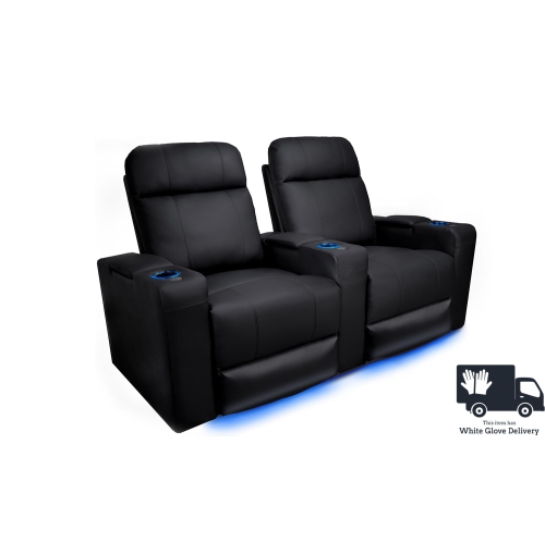 Valencia Piacenza 2-Seat Premium Top Grain 9000 Leather Recliner Home Theatre Seating with LED Lighting - Black