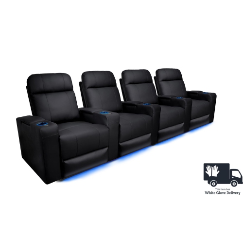 Valencia Piacenza Premium Top Grain 9000 Leather Black Power Recliner LED Lighting Home theatre Seating 4-Seat
