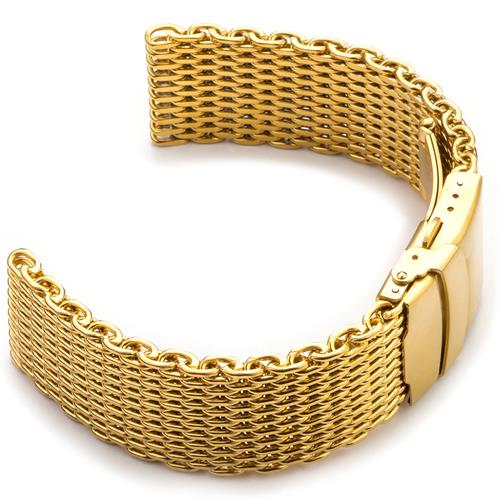 STRAPSCO  20MM Gold Pvd Shark Mesh Milanese Watch Band In Yellow