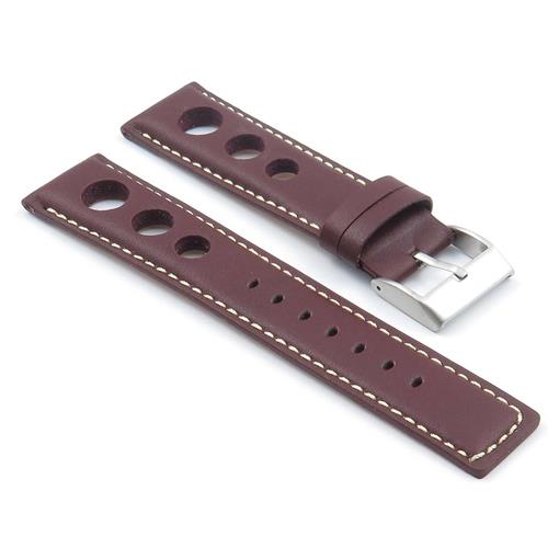STRAPSCO  Gt Rally Racing Leather Watch Strap In Size 24MM In Dark Brown