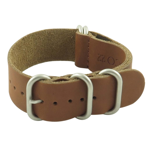 Image 1 of 3.. StrapsCo 20mm Brown Leather G10 Nato Zulu Watch Strap with Matte Stainless Steel Rings